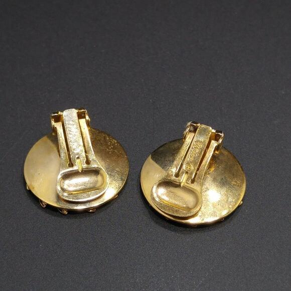 Vintage Designer Alice Company Gold Plated Clip Leaves Round Earrings, 7/8 Inch - Picture 8 of 10